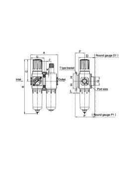 Blok przygotowania powietrza G 1/8 GW do 10 bar, regulacja 1, 5-9 bar, 5 um