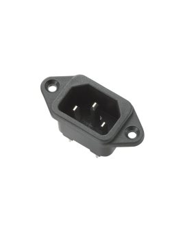 Gniazdo zasilające IEC320 C14 złącze komputerowe (męskie) 2P+Z 230V 10A montaż do obudowy (V. 4,8mm) HQ