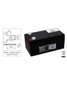 akumulator VRLA AGM 12V 3.4Ah, 6-9lat, T1 4.8mm, do UPS