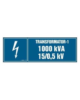 ZNAK - HI003 Transformator-1 1000kVA 15/0.5 kV - arkusz 8 naklejek - arkusz 8 naklejek 10 x 3,3 cm FN - Folia samoprzylepna