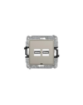 MINI Mechanizm ładowarki USB podwójnej 2xUSB A, 15, 5W max., 5V, 3.1A, bez pola opisowego taupe 60MCUSBBO-6