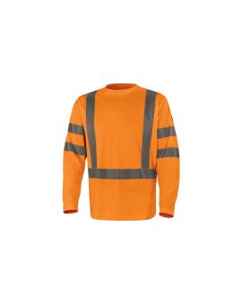 T-shirt ostrzegawczy z długimi rękawami z poliestru, kl. 3, kolor Pomarańczowy Fluo, rozmiar: L, COSMOORGT