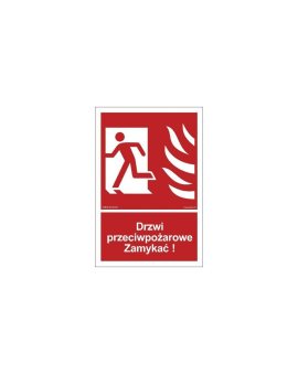 ZNAK - BB011 Drzwi przeciwpożarowe Zamykać! Kierunek drogi ewakuacyjnej w lewo 40 x 59, 4 cm TS - Płyta TD foto.