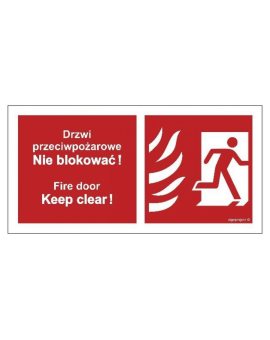 ZNAK - BC049 Drzwi przeciwpożarowe, Nie blokować ! Fire door, Keep clear ! prawostronne 40 x 20 cm KN - Folia podłogowa