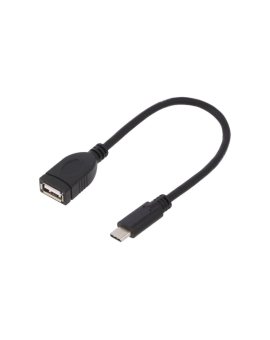 USB.C-M/A-F-002 Kabel USB 2.0 USB A gniazdo, USB C wtyk niklowany 0,2m czarny