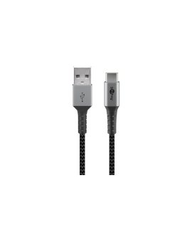 Kabel tekstylny USB-C ™na USB-A z metalowymi wtyczkami (szary / srebrny) 1 m - Długość kabla 1 m