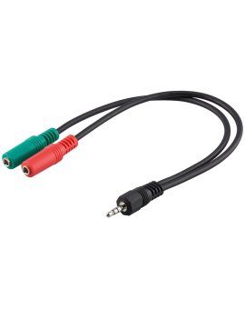 Adapter do słuchawek komputerowych, 1 x 3, 5 mm AUX 4-pinowy na 2 x 3, 5 mm AUX 3-pinowy - Długość kabla 0.3 m