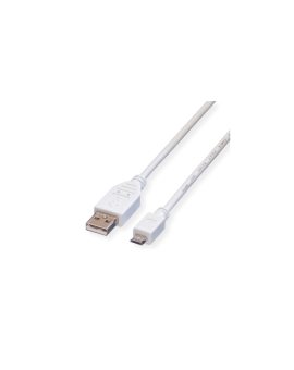 VALUE USB 2.0 Kabel, USB A Male - Micro USB B Male, wit, 1,8 m