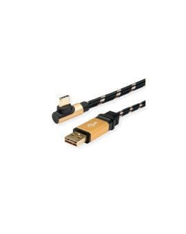 ROLINE GOLD USB 2.0 Kabel, USB A męski odwracalny - USB C 90 męski, 0,8 m