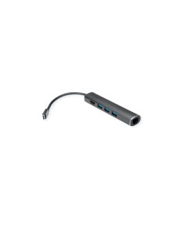 VALUE Stacja dokująca USB typu C, HDMI 4K, 3x USB typu A, Gigabit Ethernet, grijs