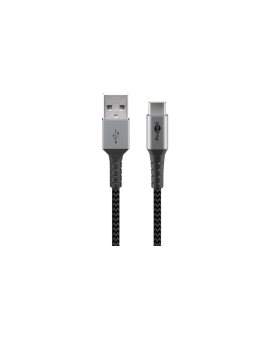 Kabel tekstylny USB-C ™na USB-A z metalowymi wtyczkami (szary / srebrny) 2 m - Długość kabla 2 m