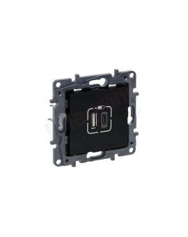 NILOE STEP - GNIAZDO USB 3A TYP A+C - MECHANIZM Z PLAKIETKĄ KOLOR CZARNY 863540