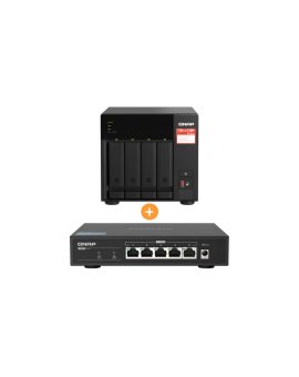 QNAP TS-473A-SW5T 4-zatokowy serwer NAS, AMD Ryzen, 8GB RAM, Tower, zestaw ze switchem QSW-1105-5T