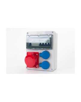 Rozdzielnica R-240 8M - gniazda 32A 5p, 2x230V + zabezpieczenia (RCD 4P 40A typ AC, MCB 3P C32A, 1P B16A ) IP44