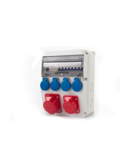 Rozdzielnica CAJA 12M - gniazda 16A 5p, 32A 5p, 4x230V + zabezpieczenia (RCD 4P 40A typ AC, MCB 3P C32A, 3P C16A, 1P B16Ax2 ) IP
