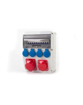 Rozdzielnica CAJA 12M - gniazda 16A 5p, 32A 5p, 4x230V + zabezpieczenia (MCB 3P C32A, 3P C16A, 1P B16Ax4 ) IP44