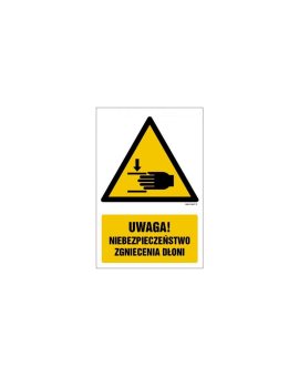 ZNAK - GF039 Uwaga! Niebezpieczeństwo zgniecenia dłoni 35 x 52,5 cm FN - Folia samoprzylepna