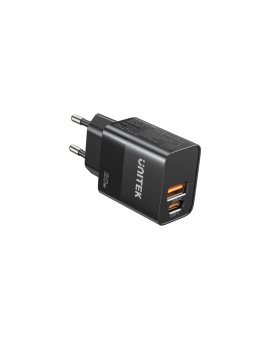 Unitek Ładowarka sieciowa, 1x USB-A, 1x USB-C, QC, PC 3.0, 20W, czarna