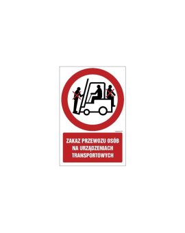 ZNAK - GC016 Zakaz przewozu osób na urządzeniach transportowych - arkusz 9 naklejek 5 x 7,5 cm FN - Folia samoprzylepna