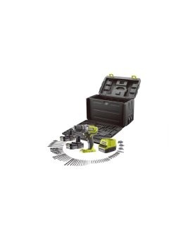 Zestaw Ryobi Wiertarko-wkrętarka akumulatorowa 18V 2x2.0Ah + akcesoria i pudełko do przechowywania