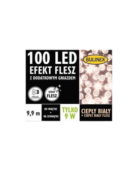 Lampki Bulinex 100led biały ciepły/biały ciepły 9,90m flesz z dodatkowym gniazdem sznur