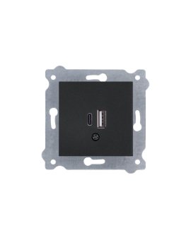 Gniazdo podwójne ładowania USB Typ C + Typ A Czarny Metalik 277/14E EXEN