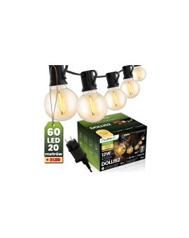 Girlanda Ogrodowa Zewnętrzna Łańcuch Świetlny 20m 60x LED + 2 Żarówki 12W Ciepła 2700K DOLLIS2 LUMILED