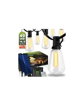Girlanda Solarna Ogrodowa 40x LED Ozdobne Żarówki 14,5m 2700K Ciepła + Pilot PYRIS LUMILED