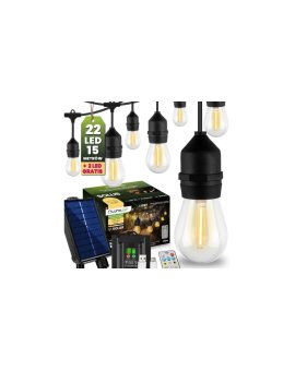 Girlanda Solarna Ogrodowa 22x LED Ozdobne Żarówki 15m + PILOT IP65 2700K Ciepła SOLLIS LUMILED