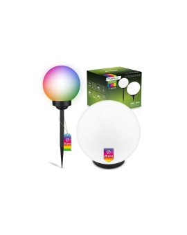 Lampa Solarna Ogrodowa LED ATRIS Wbijana Naziemna Biała Kula 25cm RGB LUMILED