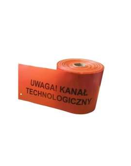 Taśma pomarańczowa, 20cm/0,3mm z perf. otworami. nadruk UWAGA KANAŁ TECHNOLOGICZNY 100m TO-TPn/30/20