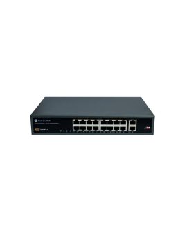 Switch 16x PoE 10/100 Mbps 802.3af/at + 2x Uplink 100/1000 Mbps, 250W, tryb Extend (250m)