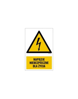 ZNAK - HA002 Napięcie niebezpieczne dla życia 25 x 37,5 cm FN - Folia samoprzylepna