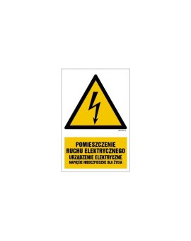 ZNAK - HA028 Pomieszczenie ruchu elektrycznego urządzenie elektryczne napięcie niebezpieczne dla życia - arkusz 9 naklejek 5 x 7