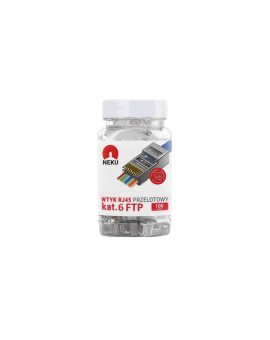Wtyk modularny RJ45 8P8C kat.6 ekranowany FTP uniwersalny drut linka przelotowy NEKU opakowanie SŁOIK 100szt.