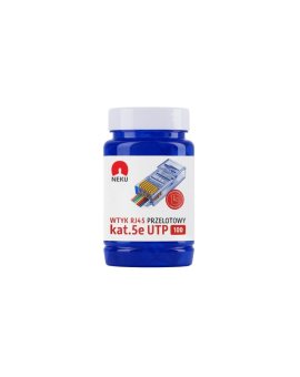 Wtyk modularny RJ45 8P8C kat.5e nieekranowany UTP uniwersalny drut linka przelotowy niebieski NEKU opakowanie SŁOIK 100szt.