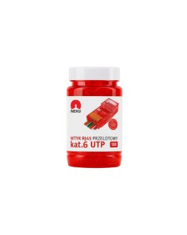 Wtyk modularny RJ45 8P8C kat.6 nieekranowany UTP uniwersalny drut linka przelotowy czerwony NEKU opakowanie SŁOIK 100szt.