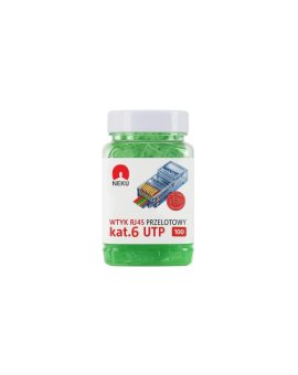 Wtyk modularny RJ45 8P8C kat.6 nieekranowany UTP uniwersalny drut linka przelotowy zielony NEKU opakowanie SŁOIK 100szt.