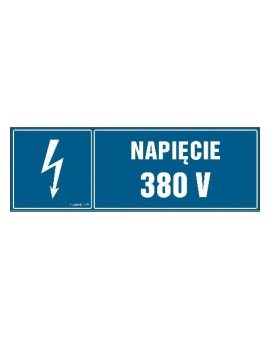 ZNAK - HI001 Napięcie 380 V - arkusz 8 naklejek - arkusz 8 naklejek 10 x 3,3 cm FN - Folia samoprzylepna