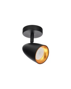 Pojedyncza punktowa oprawa sufitowa typu spot OVO 1 Black Gold, listwa, IP20, GU10, czarna, pierścień złoty EDO777237 EDO