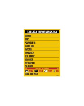 ZNAK - OA088 Tablica budowlana informacyjna (kolorowa) 70 x 90 cm BN - Płyta żółta 0, 6mm