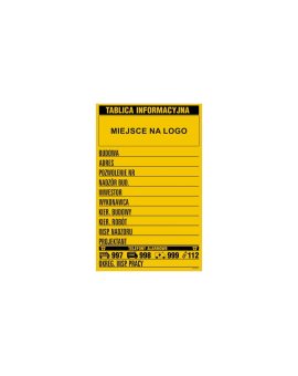 ZNAK - OA209 Budowlana tablica informacyjna z miejscem na logo 70 x 110 cm BN - Płyta żółta 0, 6mm
