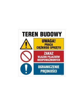 ZNAK - OI030 Uwaga! teren niebezpieczny, Nieupoważnionym wstęp wzbroniony, Goście proszeni są o zgłoszenie się w 70 x 70 cm PN -