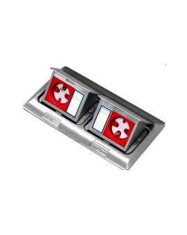 Box podłogowy mini 2x3M - puszka blatowo-podłogowa podwójna do montażu gniazd standardu 22,5x45 mm (45x45 mm) uchylna