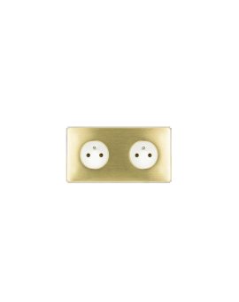 Gniazdko elektryczne białe podwójne ramka stal szczotkowana PVD Brass GN-SNPBR02B