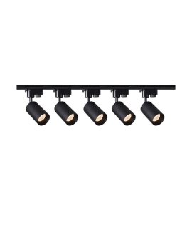 Szynoprzewód 2m czarny + 5x Lampa MALGA T Black + Końcówka zasilająca czarna + Zaślepka czarna