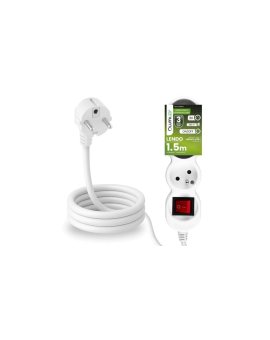 Przedłużacz Sieciowy Kabel z Uziemieniem Listwa Zasilająca 3 Gniazda 1.5m Włącznik ON/OFF Biały Sznur Lendo Lumiled