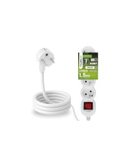Przedłużacz Sieciowy Kabel z Uziemieniem Listwa Zasilająca 4 Gniazda 1.5m Włącznik ON/OFF Biały Sznur Lendo Lumiled