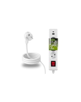 Przedłużacz Sieciowy Kabel z Uziemieniem Listwa Zasilająca 3 Gniazda 1.5m Włącznik ON/OFF Biały USB + USB-C Sznur ELGER Lumiled