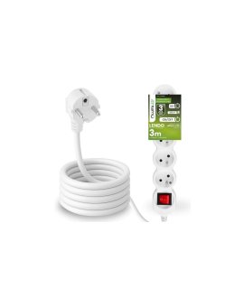 Przedłużacz Sieciowy Kabel z Uziemieniem Listwa Zasilająca 5 Gniazda 3m Włącznik ON/OFF Biały Sznur Lendo Lumiled